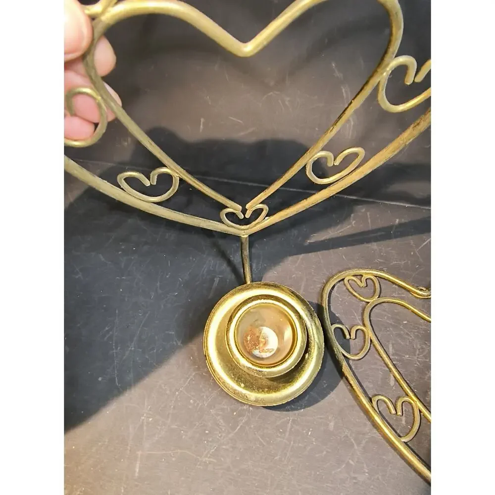 1287. Set of 2 Brass Heart Shaped Candle Sconces
